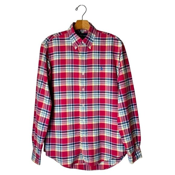 Ralph Lauren Shirt Men Small‎ Red Plaid Cotton Custom Fit Button Down Preppy - Picture 1 of 7